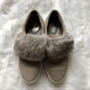 MICHAEL KORS fur vamp slide sneakers size 9 grey